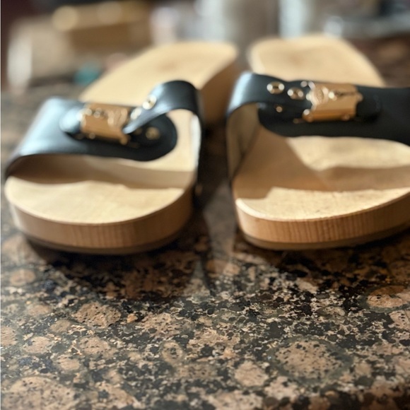 DR. SCHOLL’S navy blue leather Leather Sandals with Gold Buckle EUC gently worn - Picture 2 of 7